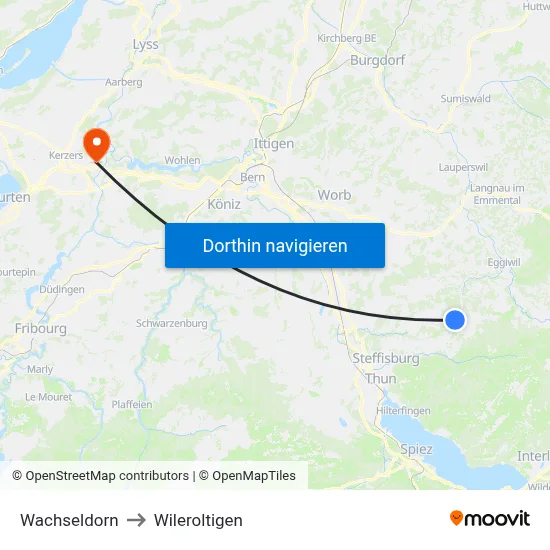 Wachseldorn to Wileroltigen map