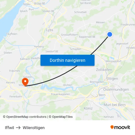 Iffwil to Wileroltigen map