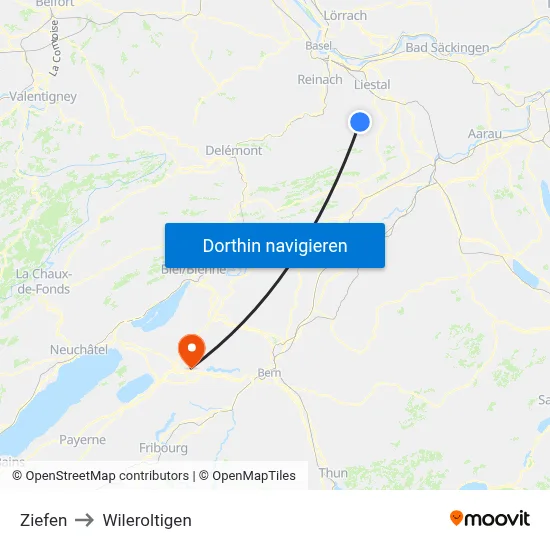 Ziefen to Wileroltigen map