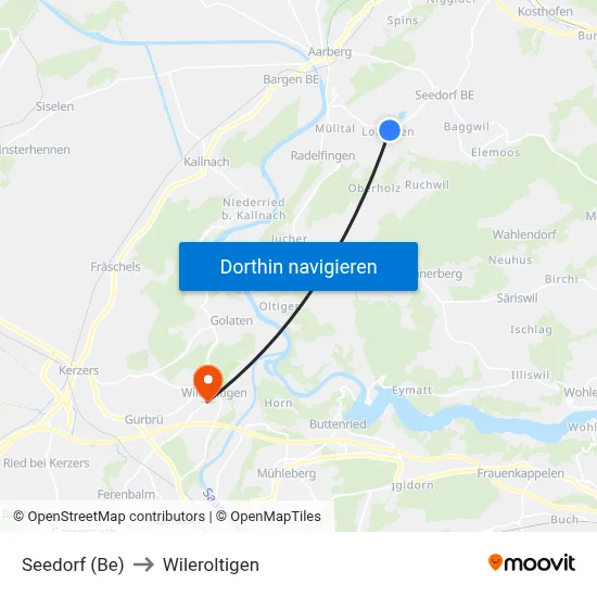 Seedorf (Be) to Wileroltigen map
