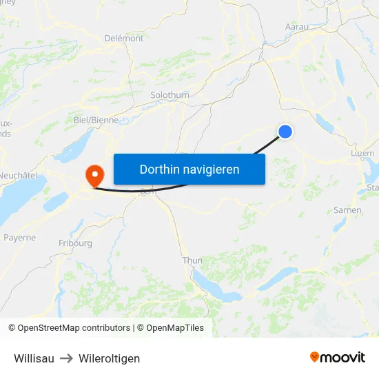 Willisau to Wileroltigen map