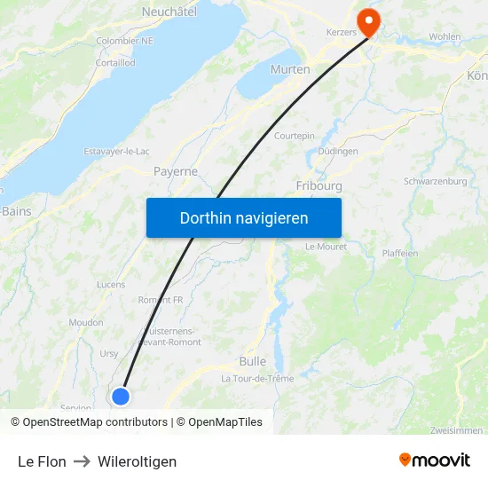 Le Flon to Wileroltigen map