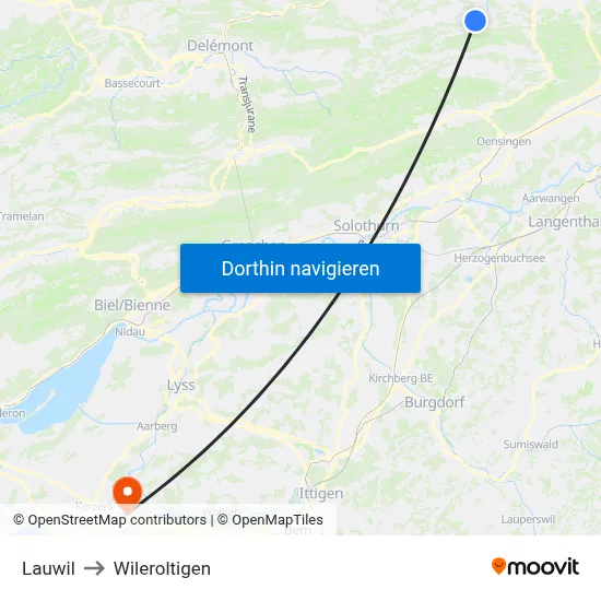 Lauwil to Wileroltigen map
