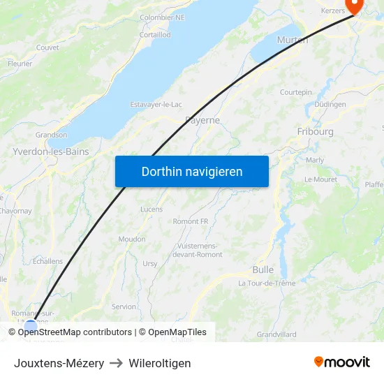 Jouxtens-Mézery to Wileroltigen map