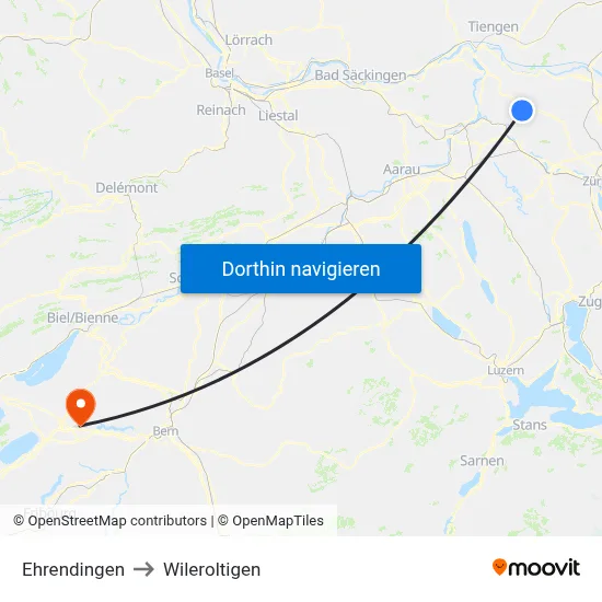 Ehrendingen to Wileroltigen map