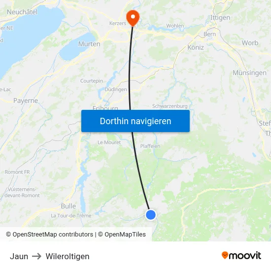 Jaun to Wileroltigen map