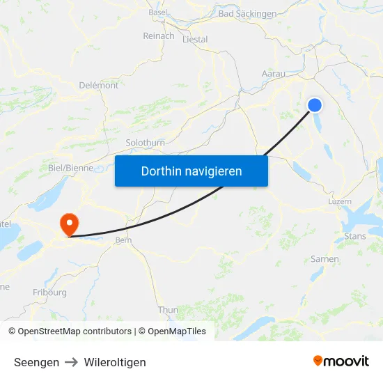Seengen to Wileroltigen map