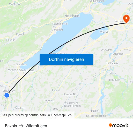 Bavois to Wileroltigen map