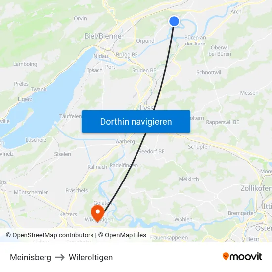 Meinisberg to Wileroltigen map