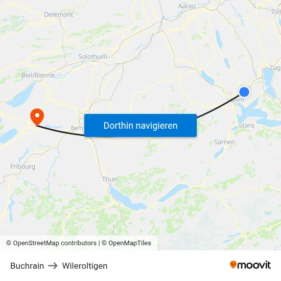 Buchrain to Wileroltigen map