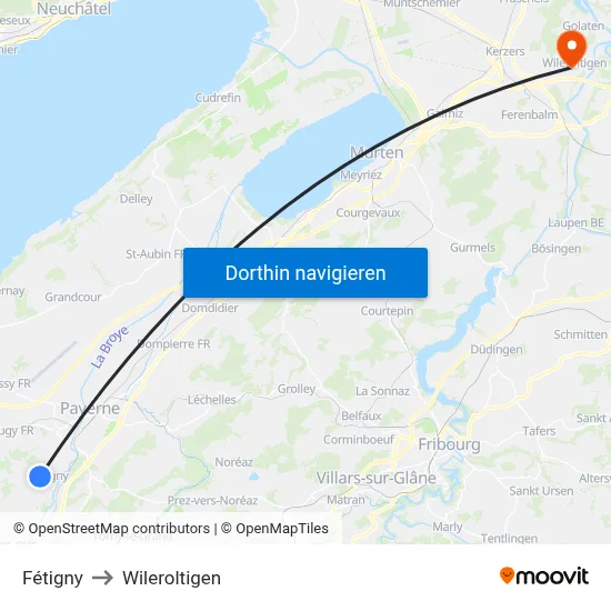 Fétigny to Wileroltigen map