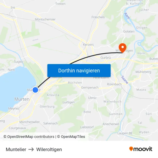 Muntelier to Wileroltigen map