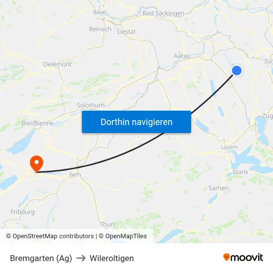 Bremgarten (Ag) to Wileroltigen map