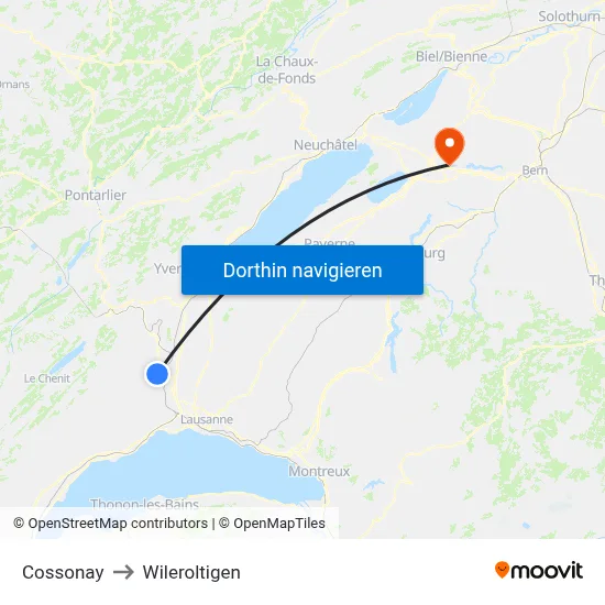 Cossonay to Wileroltigen map