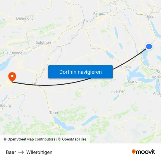 Baar to Wileroltigen map