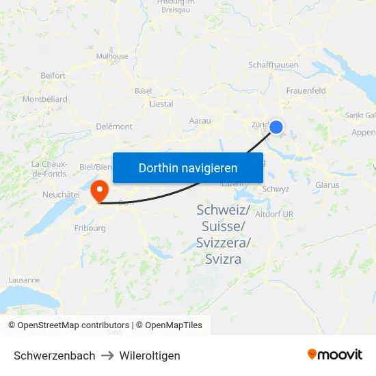 Schwerzenbach to Wileroltigen map