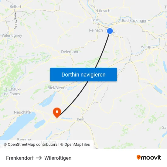 Frenkendorf to Wileroltigen map