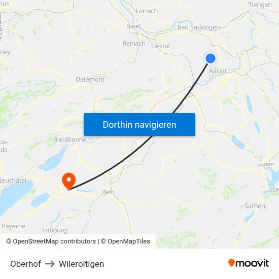 Oberhof to Wileroltigen map