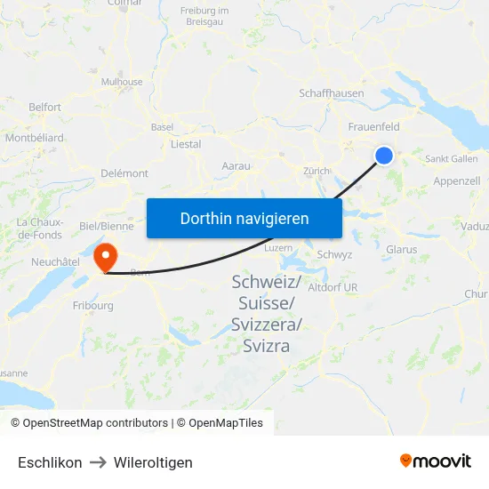 Eschlikon to Wileroltigen map