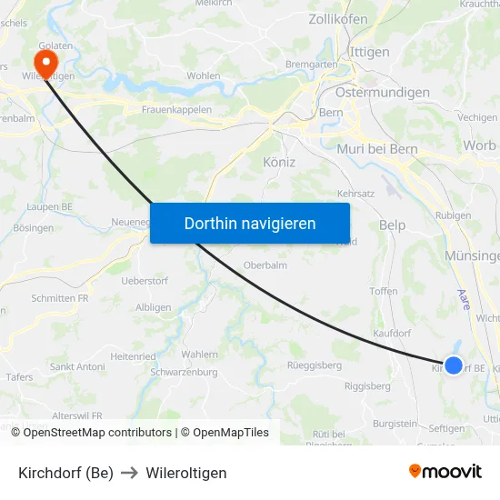 Kirchdorf (Be) to Wileroltigen map