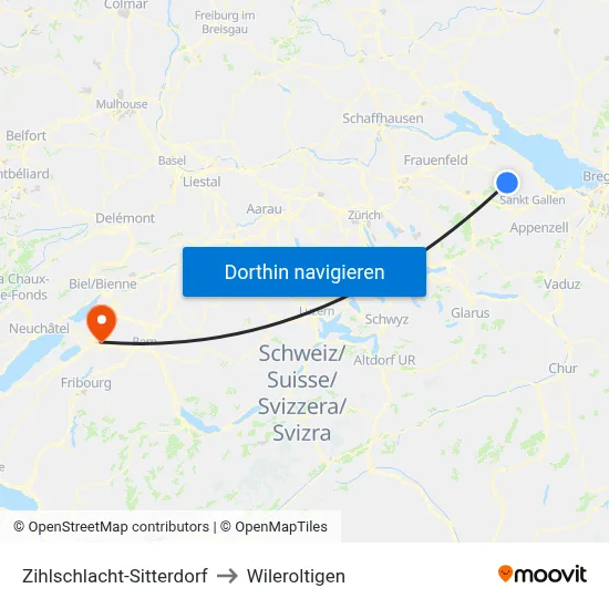 Zihlschlacht-Sitterdorf to Wileroltigen map
