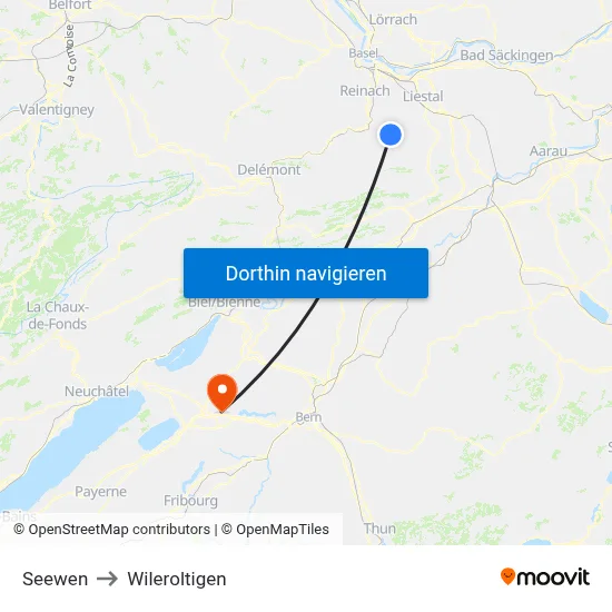 Seewen to Wileroltigen map