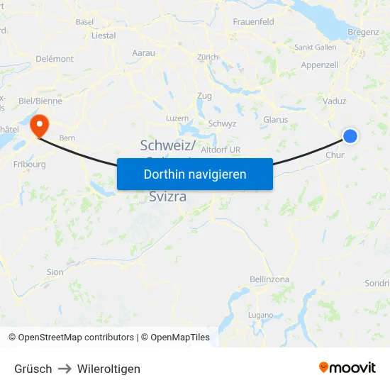 Grüsch to Wileroltigen map