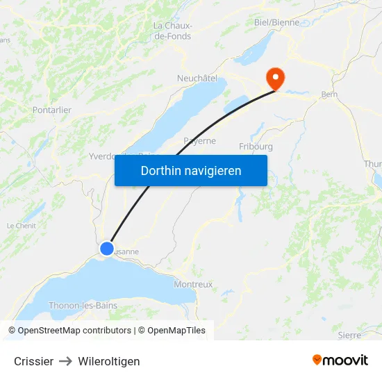 Crissier to Wileroltigen map