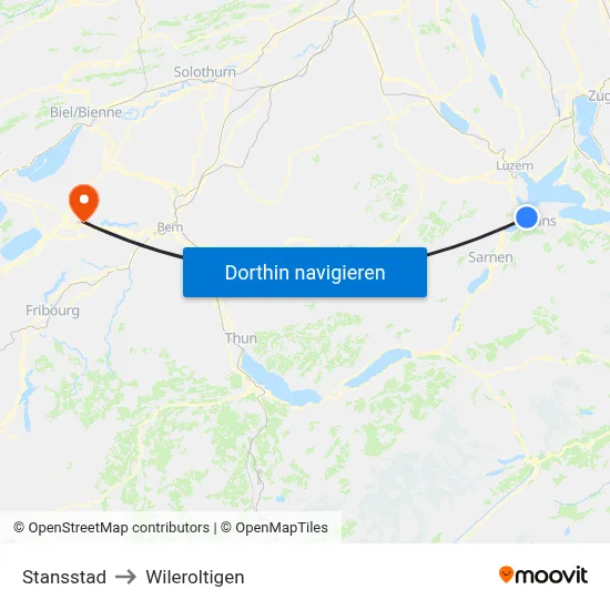 Stansstad to Wileroltigen map