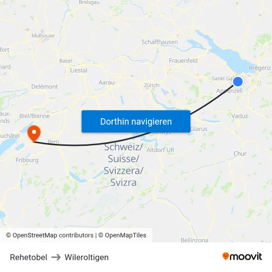 Rehetobel to Wileroltigen map