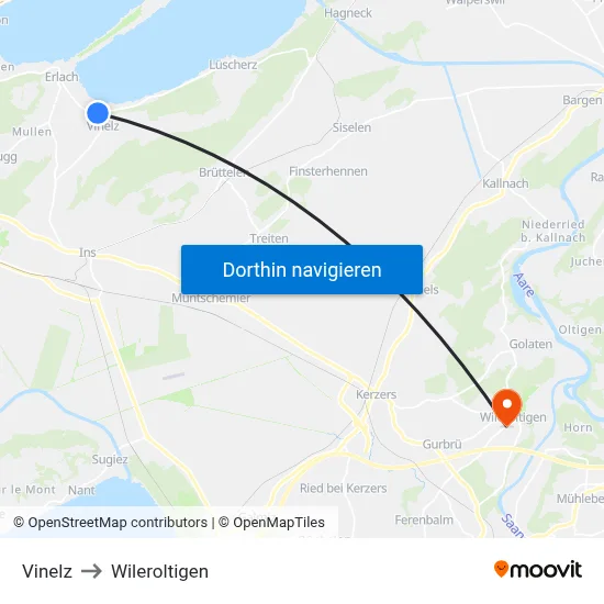 Vinelz to Wileroltigen map