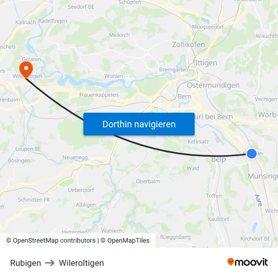 Rubigen to Wileroltigen map