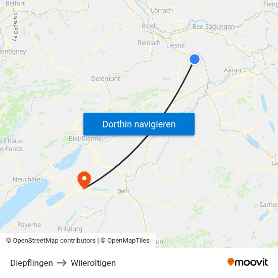 Diepflingen to Wileroltigen map