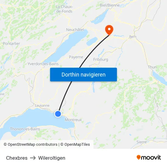 Chexbres to Wileroltigen map
