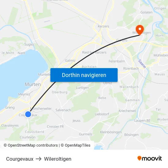 Courgevaux to Wileroltigen map