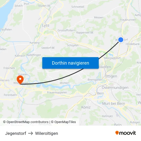 Jegenstorf to Wileroltigen map