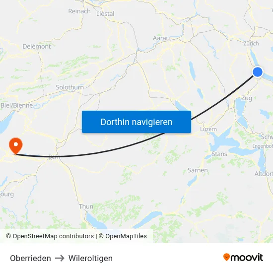 Oberrieden to Wileroltigen map