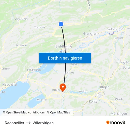 Reconvilier to Wileroltigen map