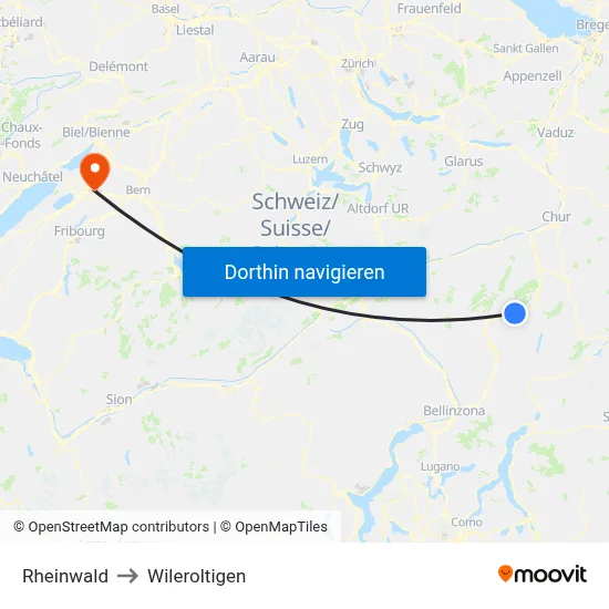 Rheinwald to Wileroltigen map