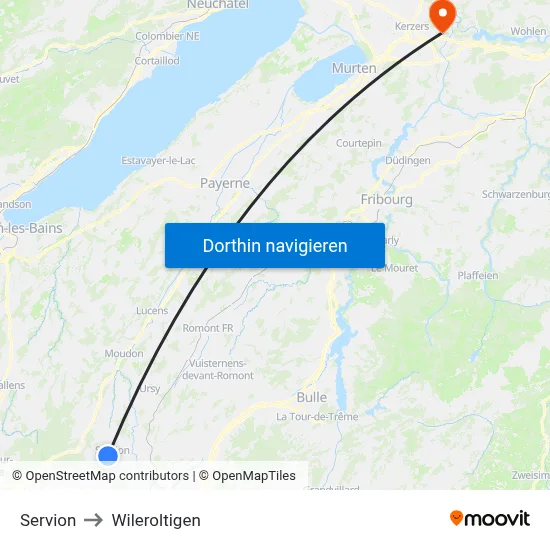 Servion to Wileroltigen map