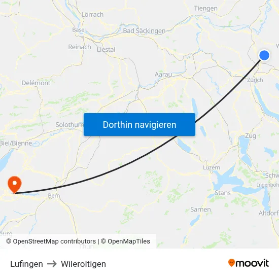 Lufingen to Wileroltigen map