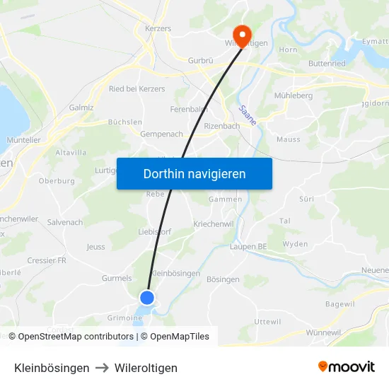 Kleinbösingen to Wileroltigen map