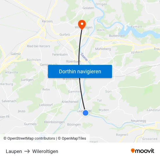 Laupen to Wileroltigen map