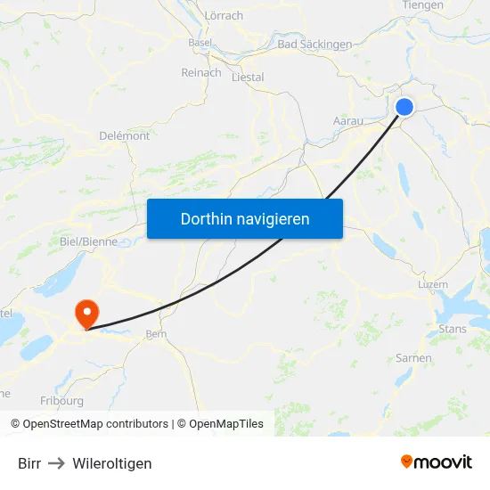 Birr to Wileroltigen map