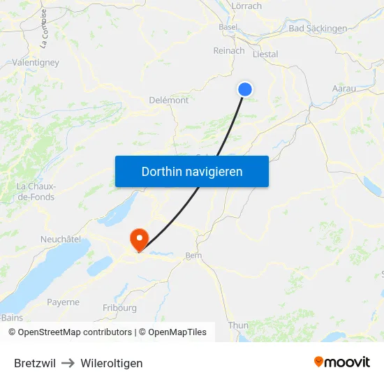 Bretzwil to Wileroltigen map