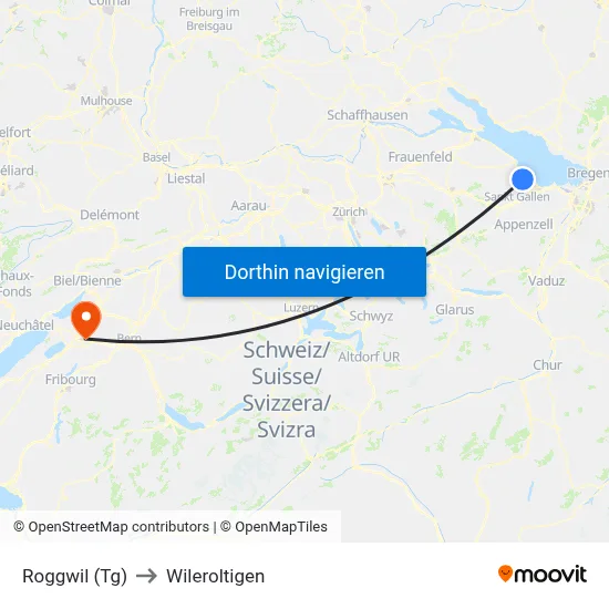Roggwil (Tg) to Wileroltigen map