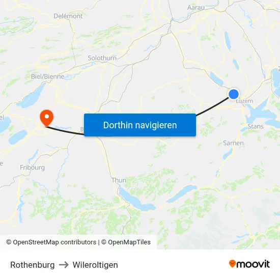 Rothenburg to Wileroltigen map