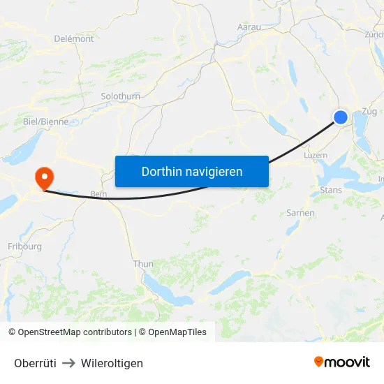 Oberrüti to Wileroltigen map