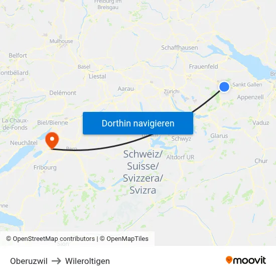 Oberuzwil to Wileroltigen map