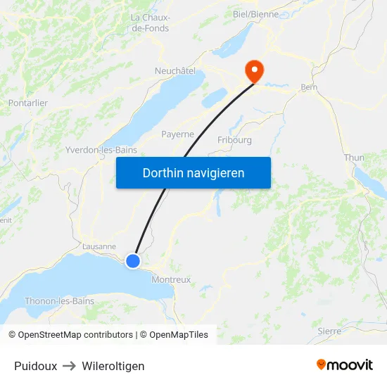 Puidoux to Wileroltigen map